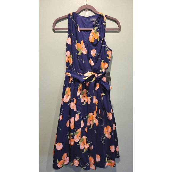 New Era By Modcloth Faux Wrap Dress Blue Peaches Sz 0 - Picture 1 of 9